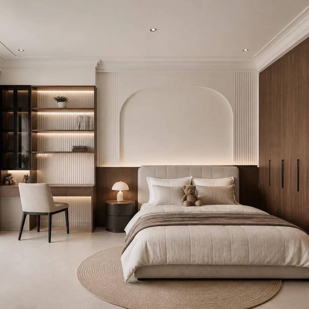 Nội thất tân cổ điển: Góc cửa sổ với sofa trắng, đèn thả mây tre và gối tựa xinh xắn.