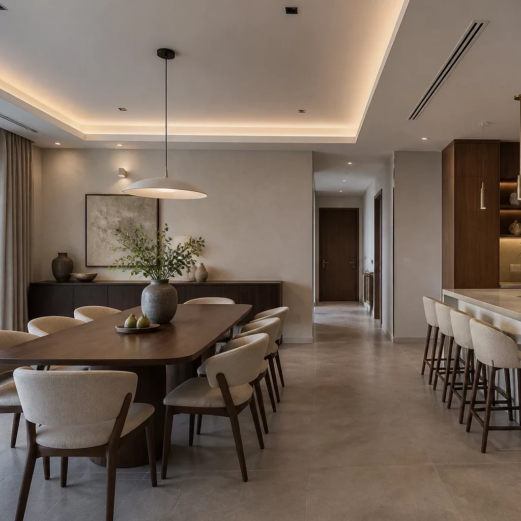 Thiết kế bếp đơn giản mở liên thông hiện đại