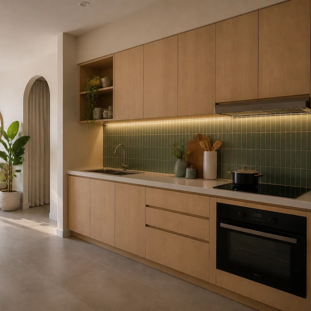 Phòng bếp đẹp đơn giản phong cách Scandinavian chữ L