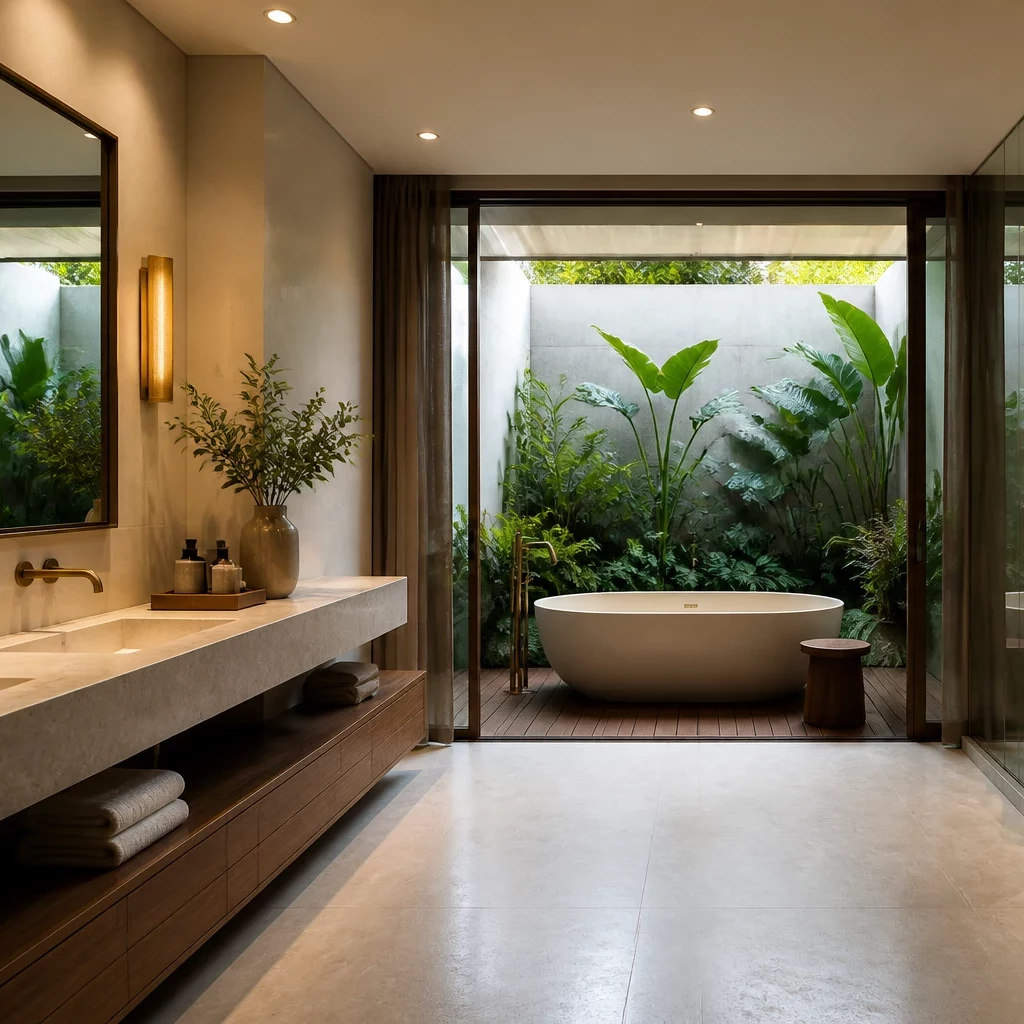 Sân vườn tối giản liền kề phòng bếp đẹp đơn giản