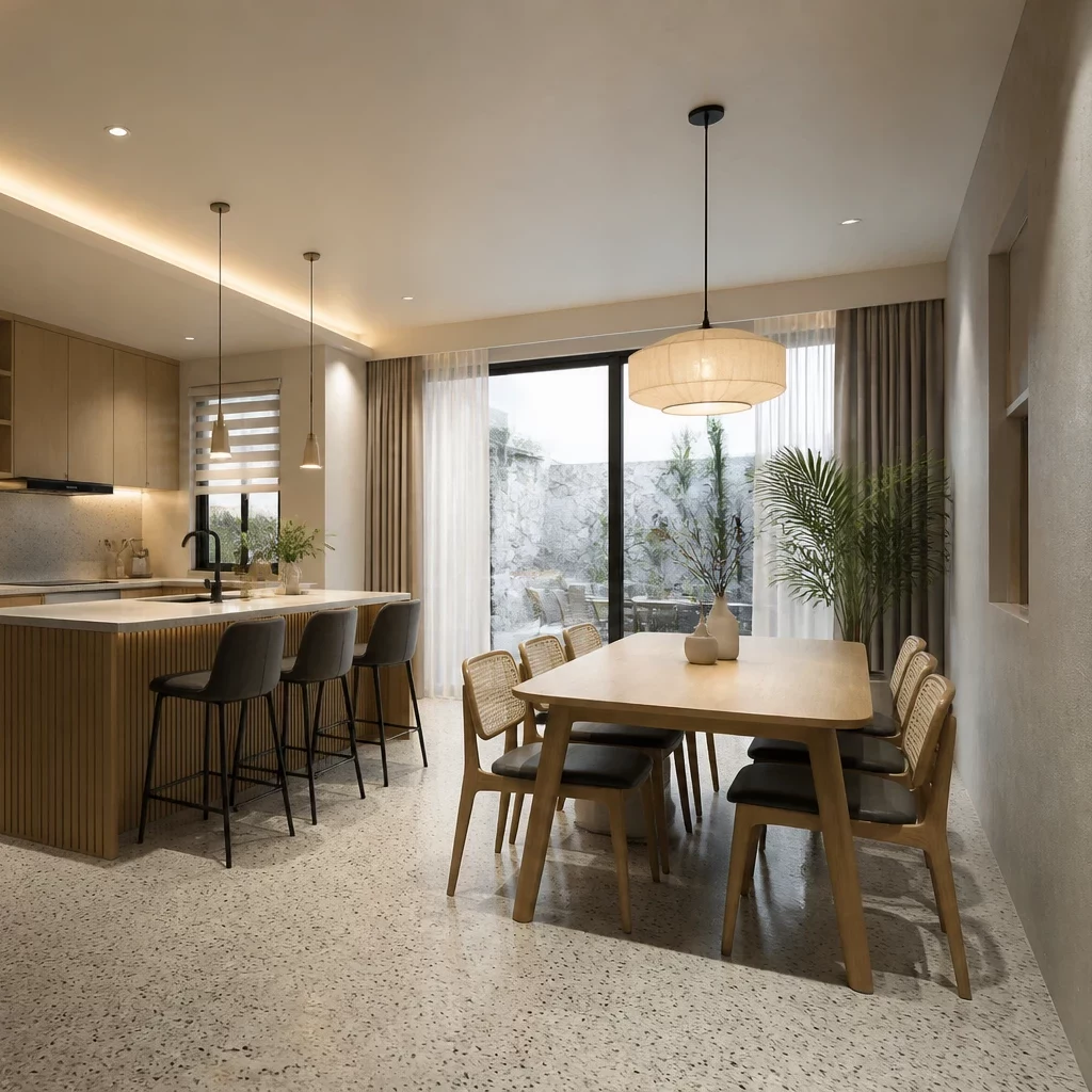 Mẫu bếp hiện đại không gian mở liên thông rộng rãi