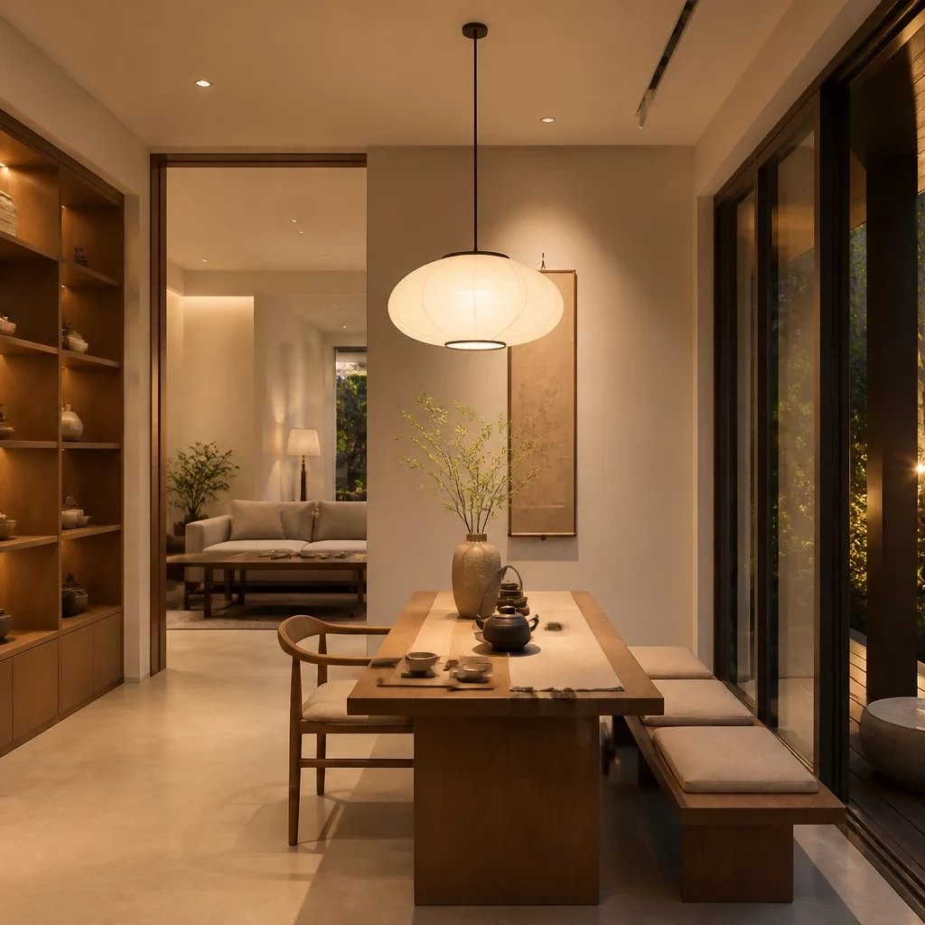Nội thất phòng bếp hiện đại liền kề khu vực sân vườn
