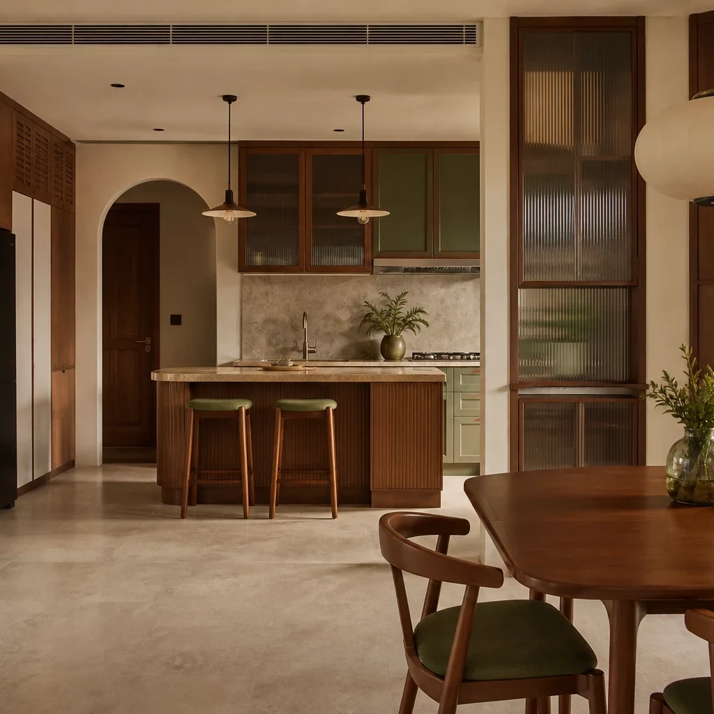 Thiết kế phòng bếp hiện đại mở liên thông sang trọng
