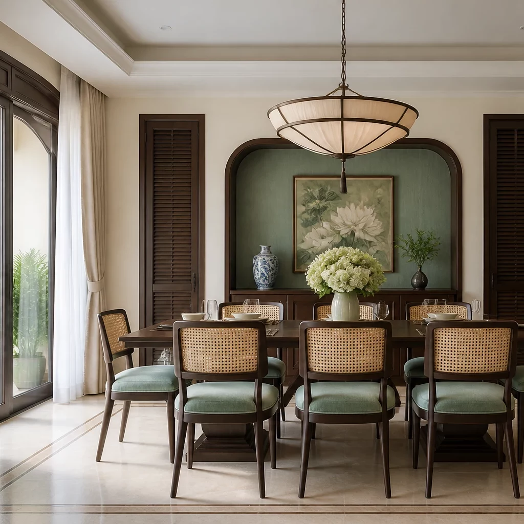 Thiết kế nội thất bếp nhà ống phong cách Indochine sang trọng