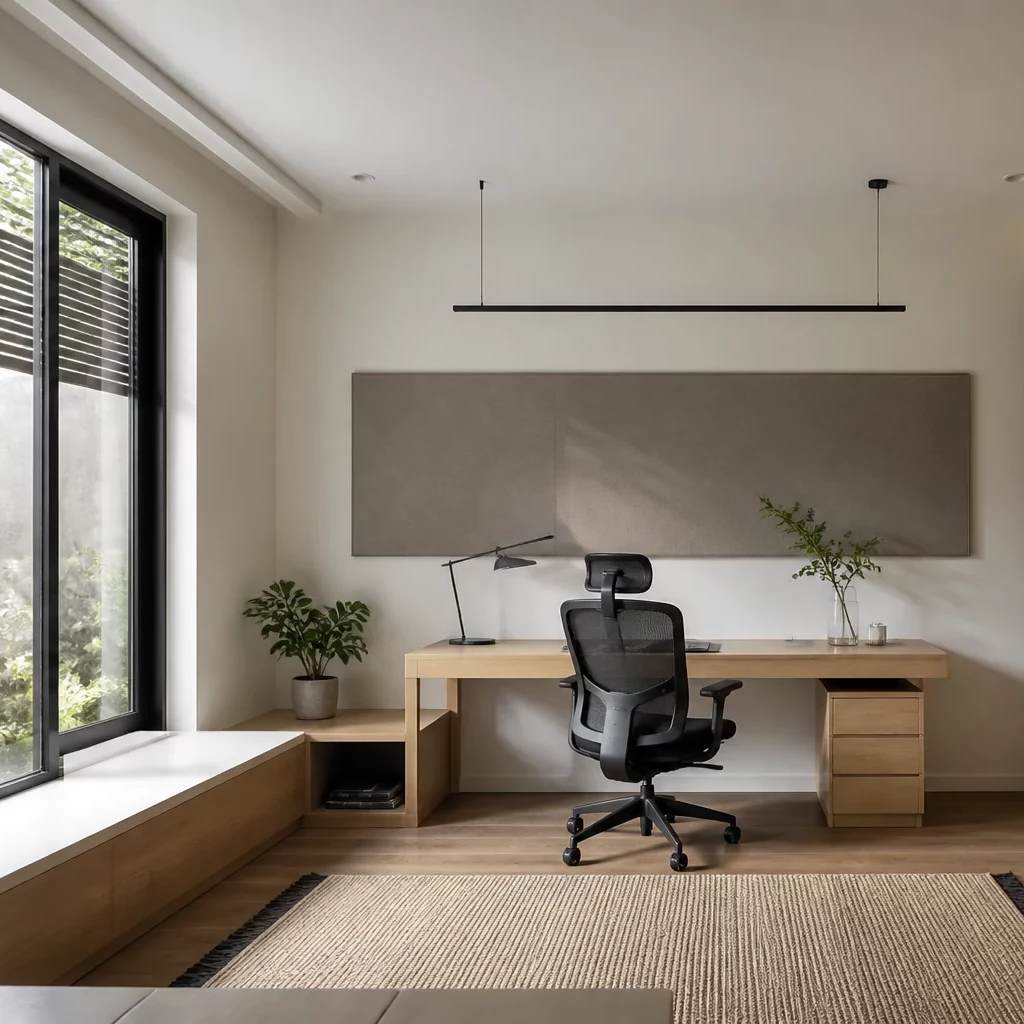 Góc làm việc trong phòng khách biệt thự tiết kiệm chi phí