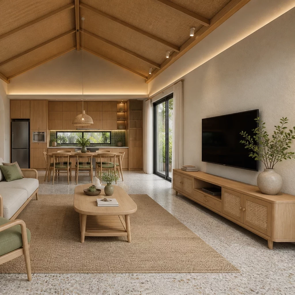 Phòng khách biệt thự đẹp phong cách Japandi