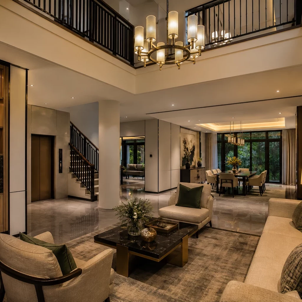Phòng khách biệt thự sang trọng với sofa lớn