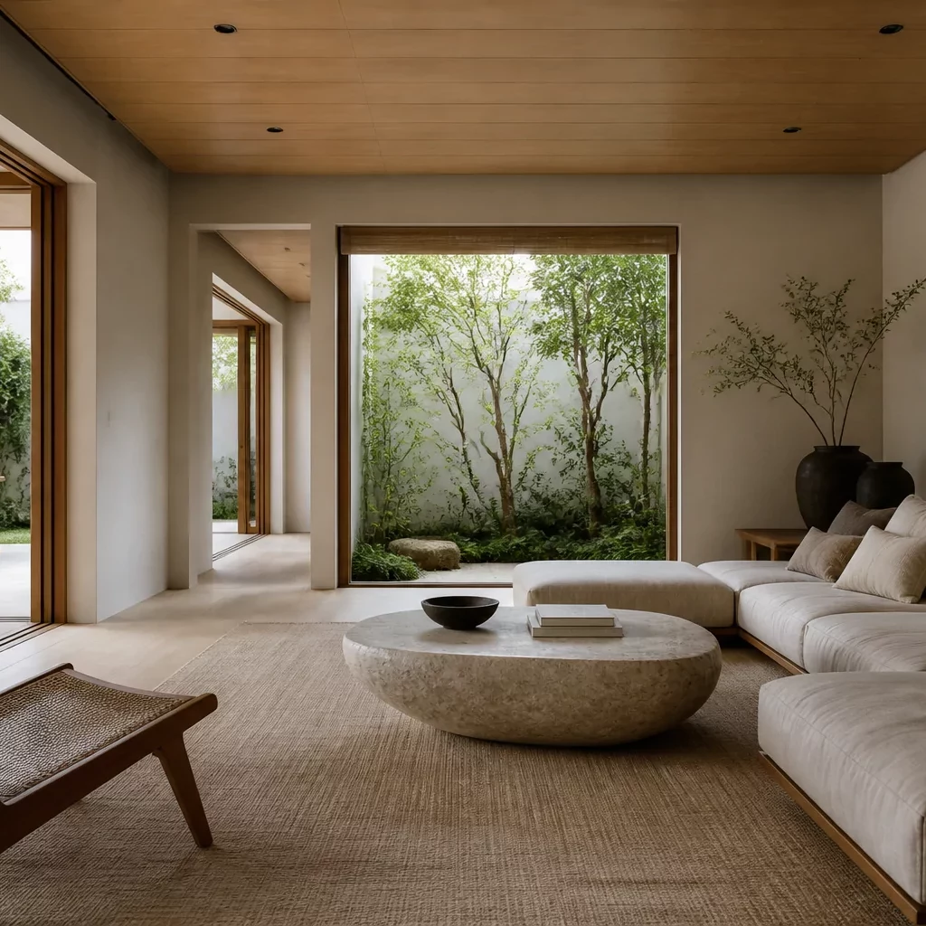 Phòng khách đơn giản đẹp mang hơi hướng Japandi