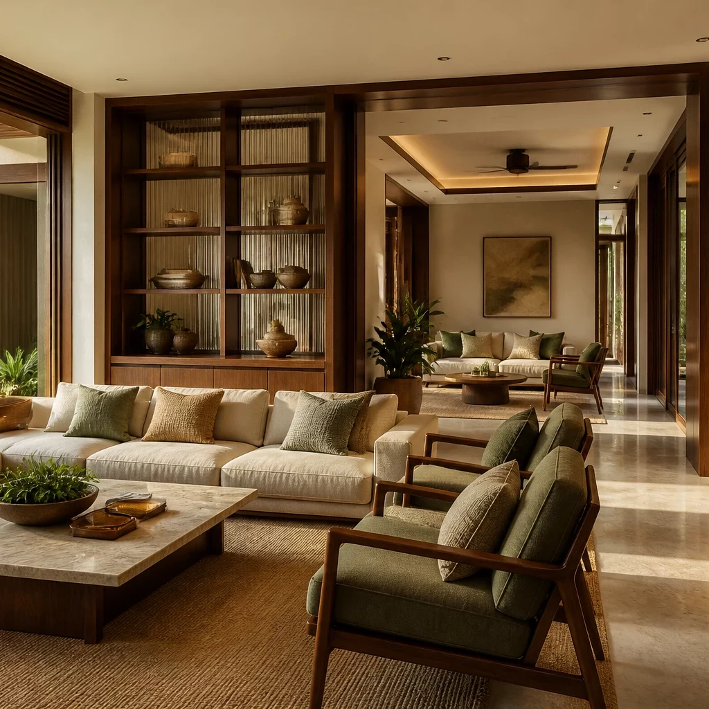 Phòng khách hiện đại đơn giản với tranh treo tường