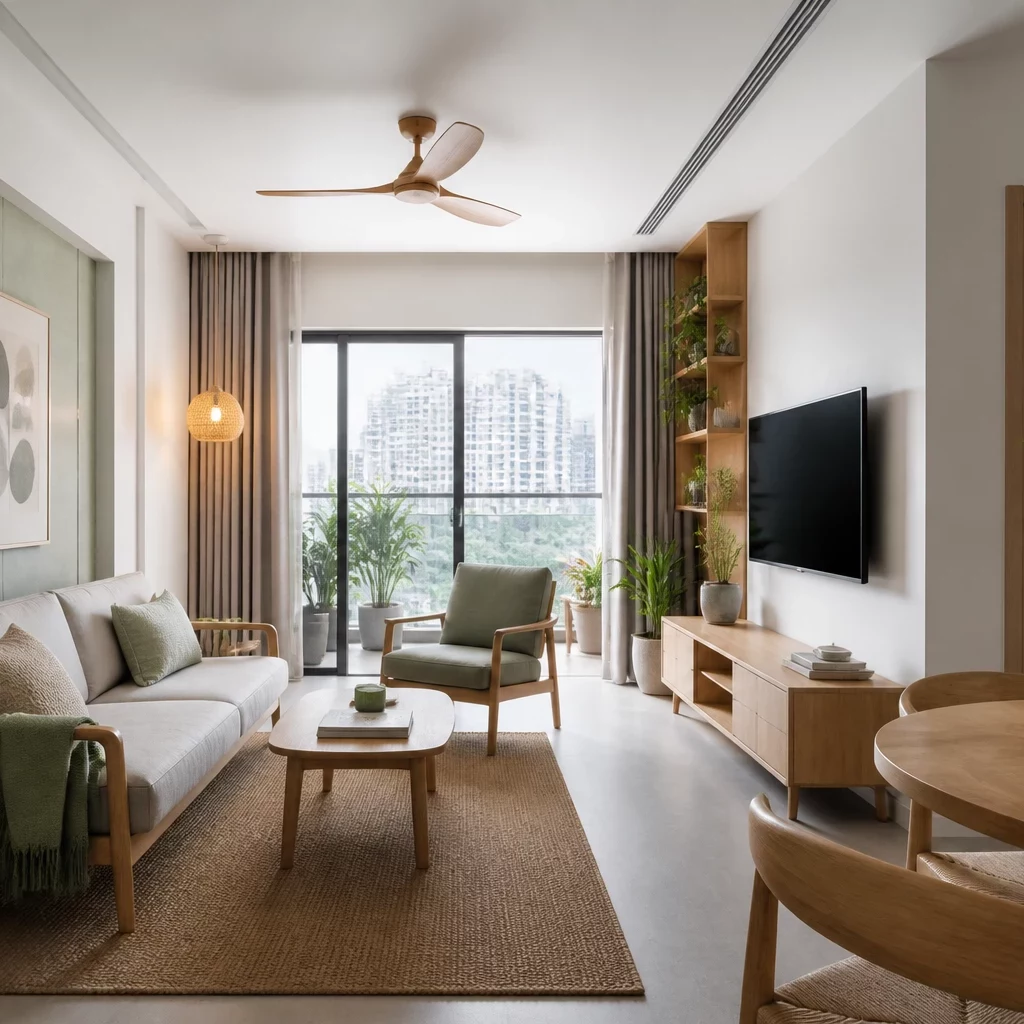 Phòng khách đơn giản đẹp phong cách Scandinavian gần gũi thiên nhiên