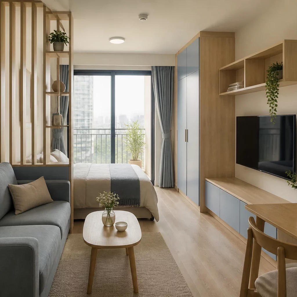 Phòng khách đơn giản đẹp cho căn hộ studio