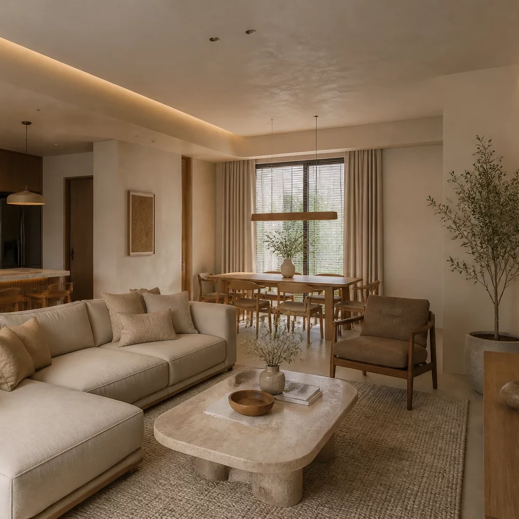 Phòng khách đơn giản liên thông ban công