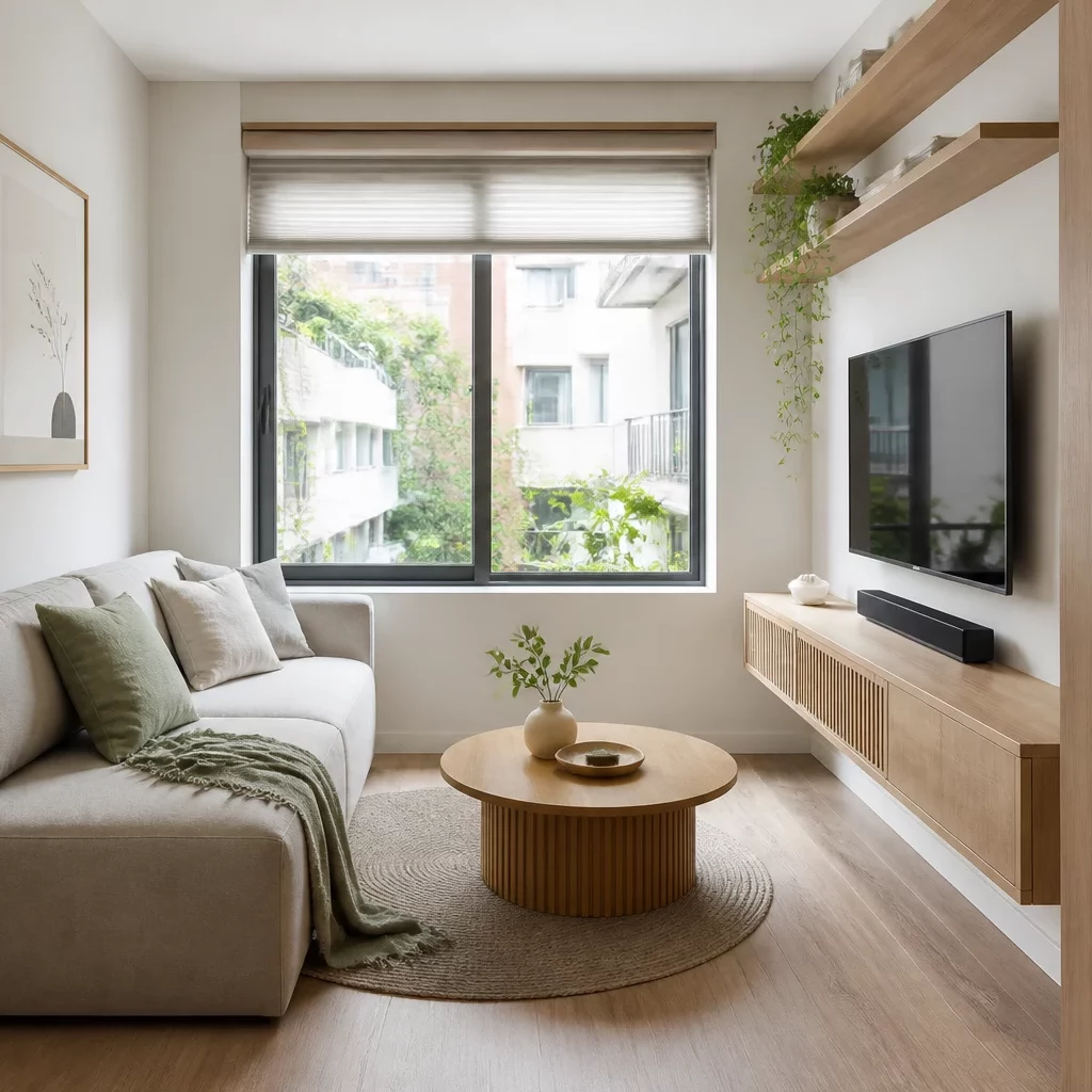Nội thất phòng khách đơn giản đẹp phong cách Japandi
