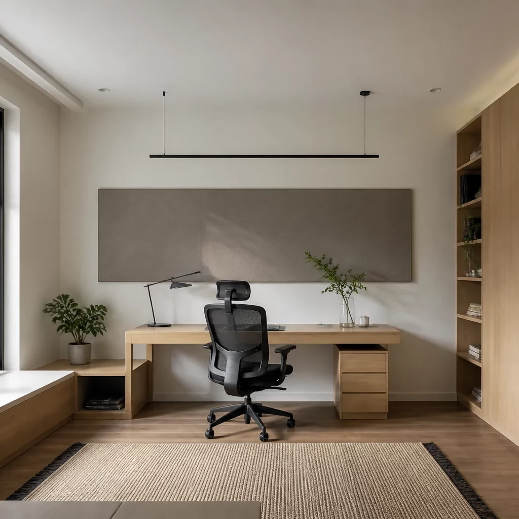 Thiết kế phòng khách hiện đại đơn giản kết hợp góc làm việc
