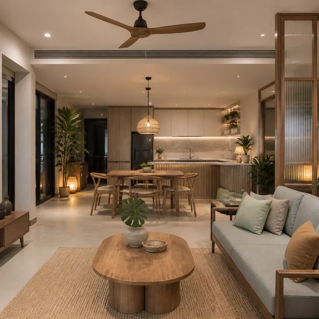 Mẫu phòng khách liền bếp đẹp phong cách Scandinavian