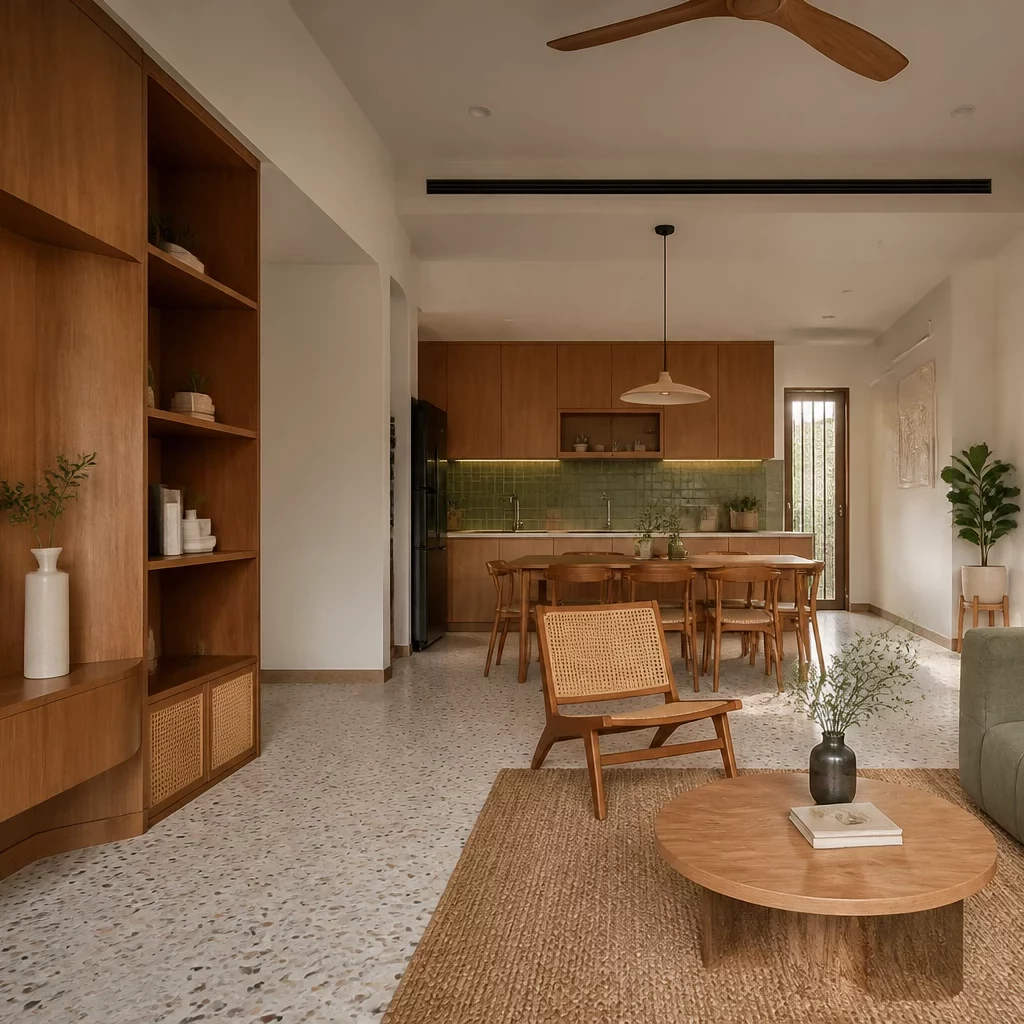 Mẫu phòng khách liền bếp chung cư Duplex hiện đại