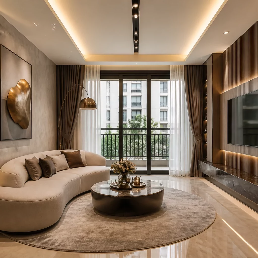 Thiết kế phòng khách liền bếp chung cư sang trọng