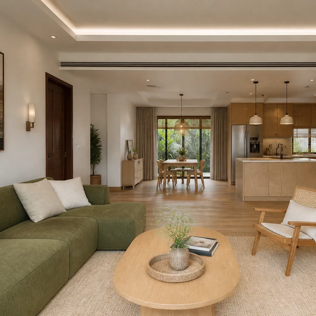 Bếp chữ U cổ điển trong mẫu phòng khách liền bếp đẹp