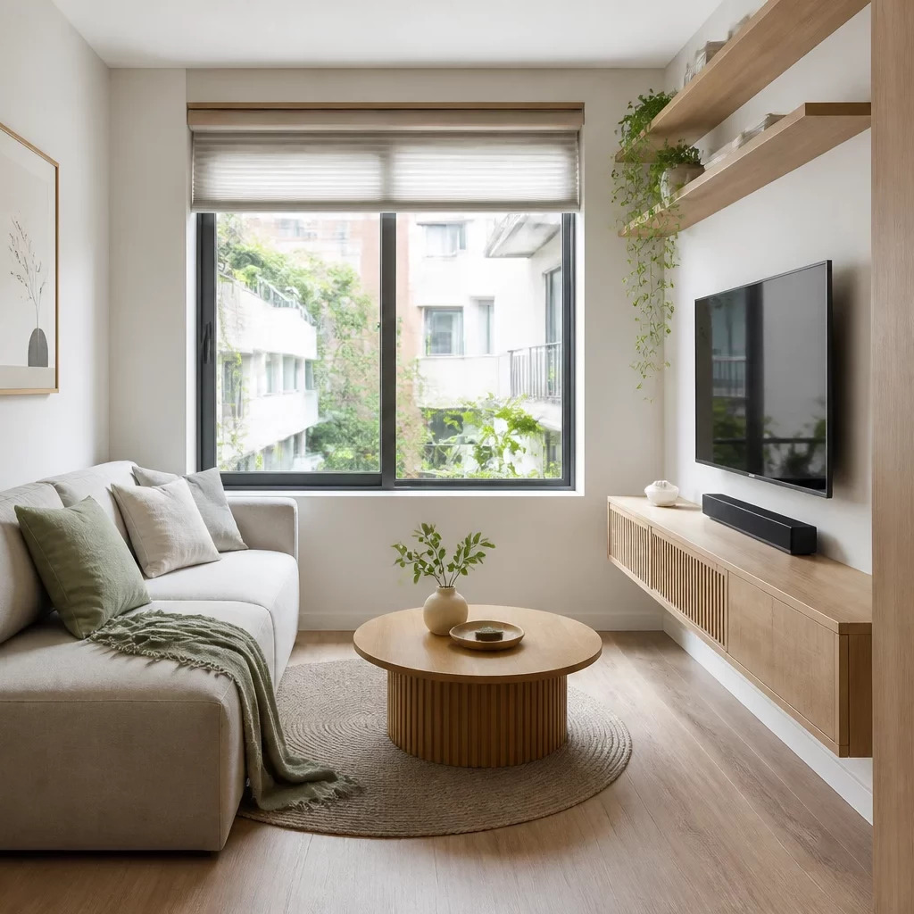 Nội thất phòng khách nhà cấp 4 phong cách Japandi