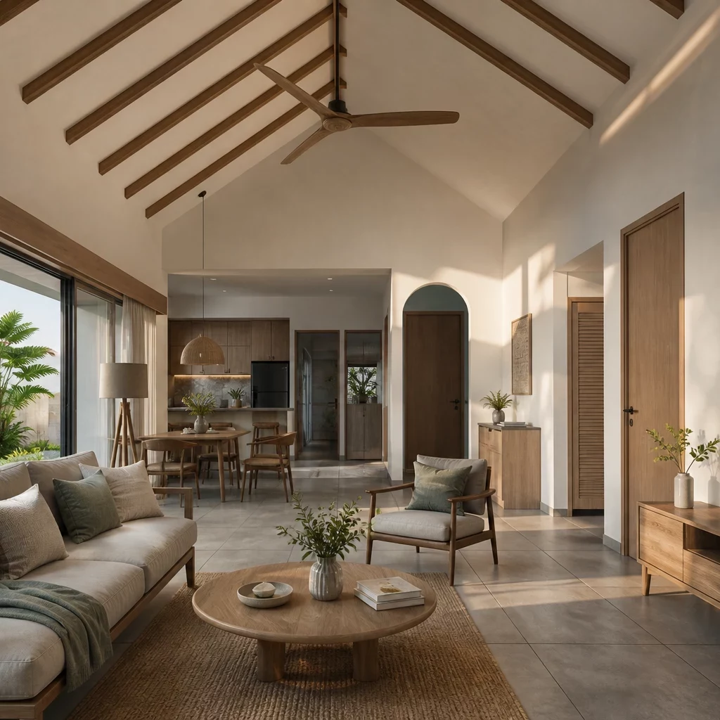 Thiết kế phòng khách nhà cấp 4 phong cách Rustic