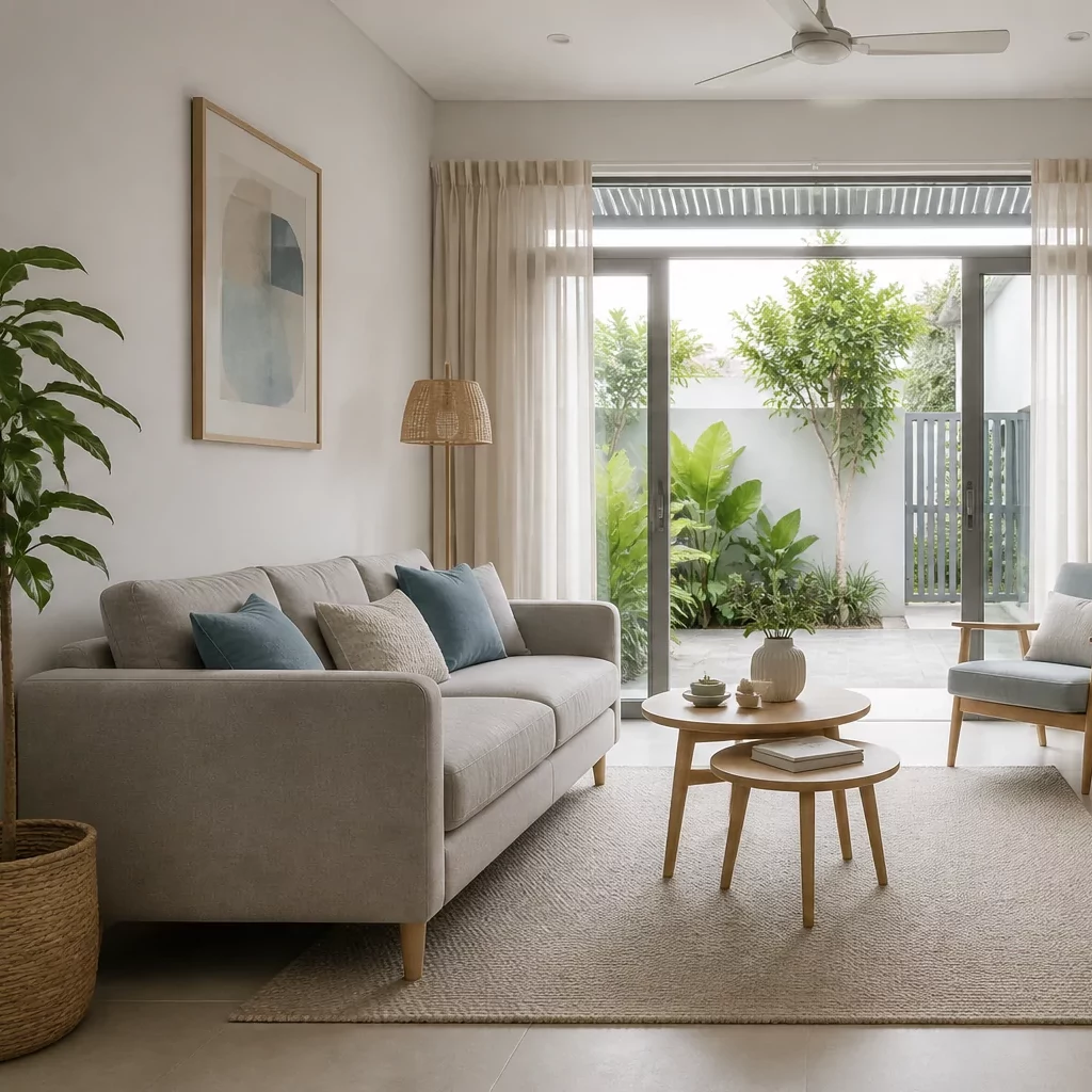 Thiết kế phòng khách nhà cấp 4 đẹp tối giản