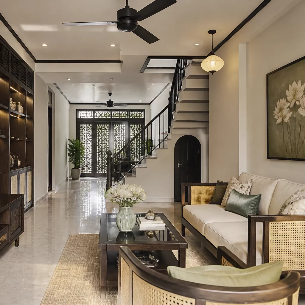 Mẫu phòng khách nhà ống Indochine đẹp tại TP.HCM