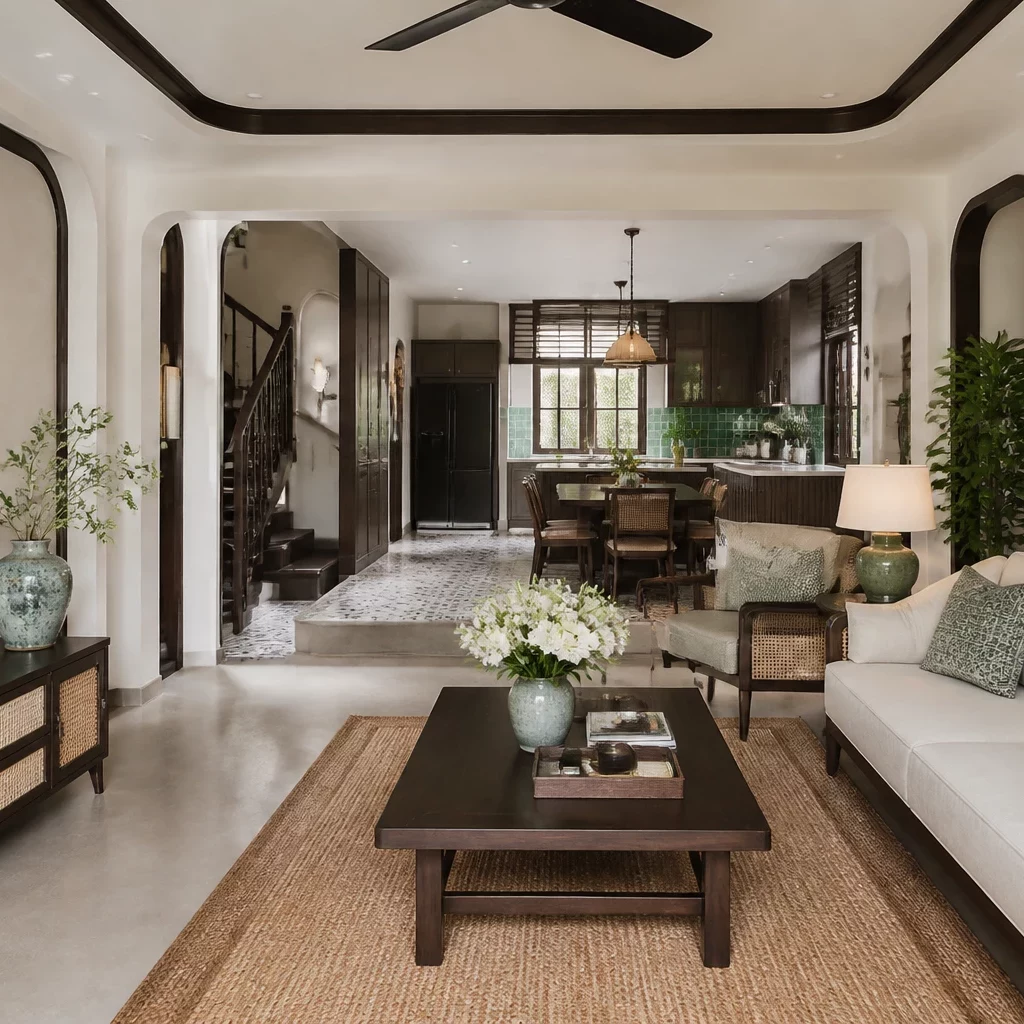 Phòng khách nhỏ đẹp liên thông bếp