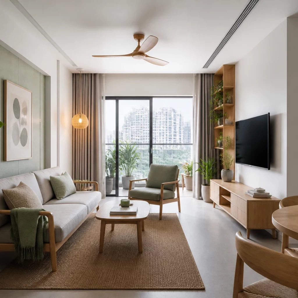 Mẫu phòng khách nhỏ xinh Scandinavian với gam màu trung tính