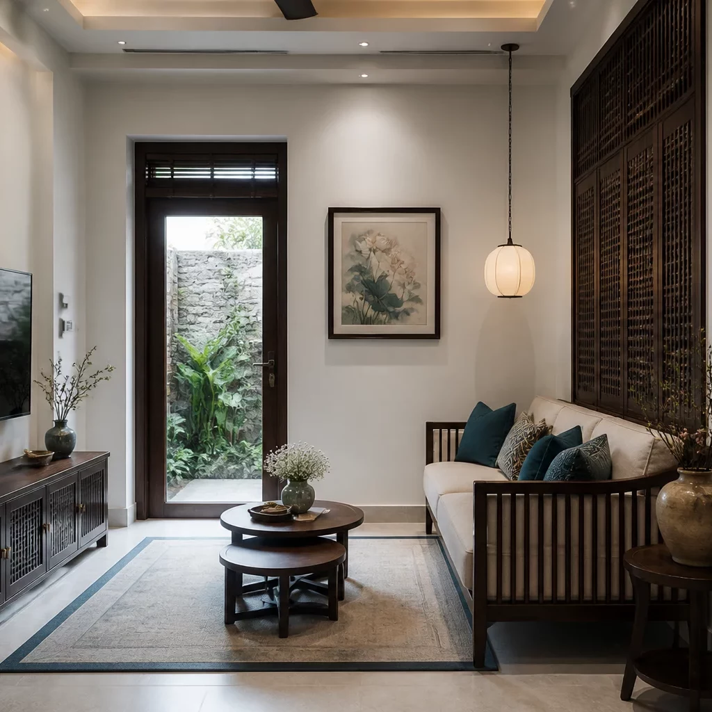 Thiết kế phòng khách sang trọng theo phong cách Indochine đẳng cấp