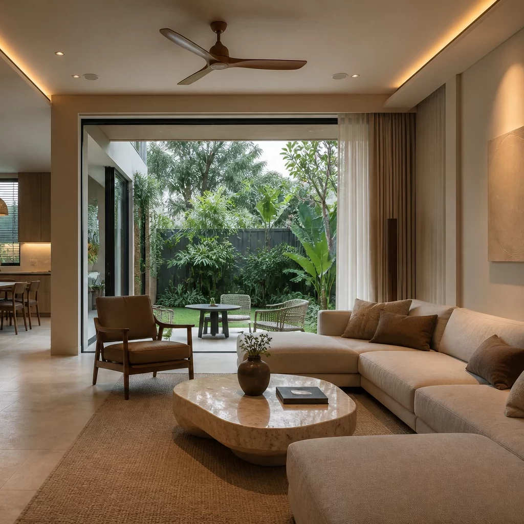 Phòng khách sang trọng view sân vườn
