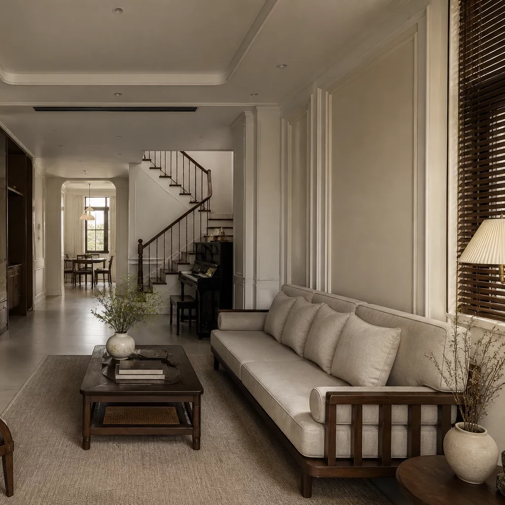 Mẫu phòng khách tân cổ điển đẹp phong cách tối giản