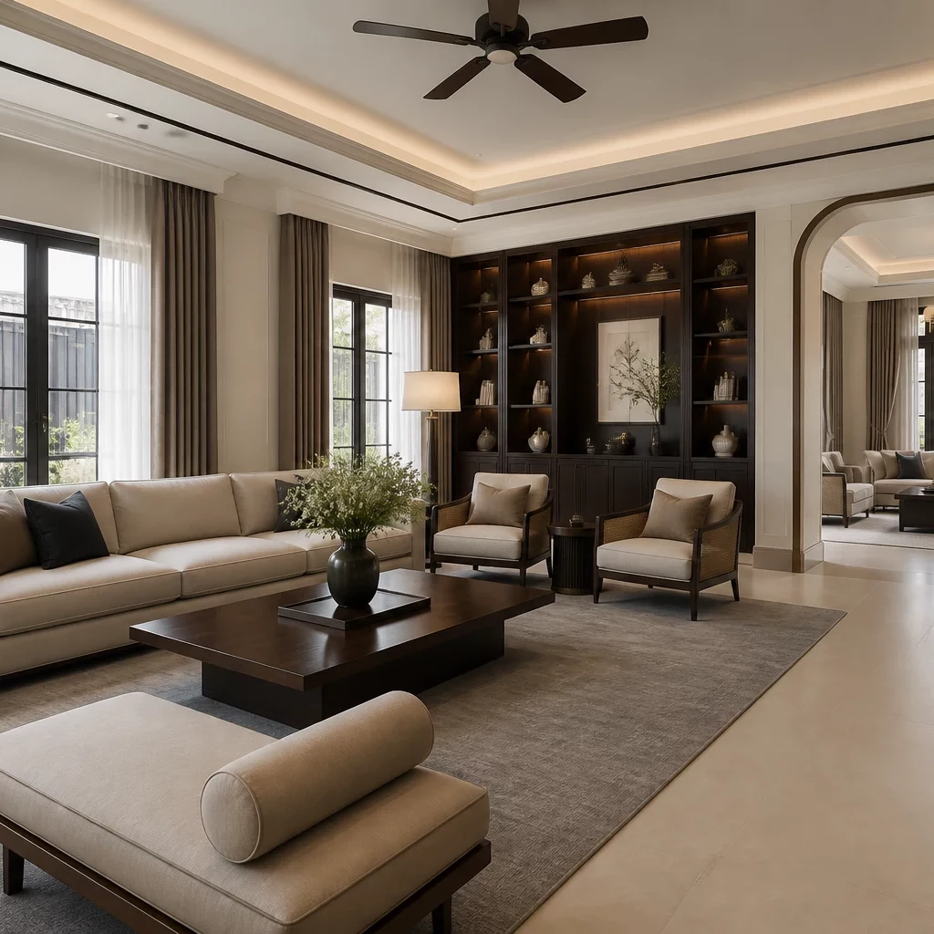 Nội thất phòng khách tân cổ điển tối giản