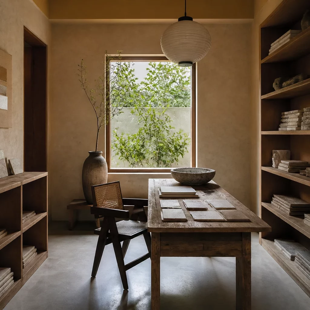 Phòng làm việc tại nhà đẹp phong cách Wabi Sabi tinh tế