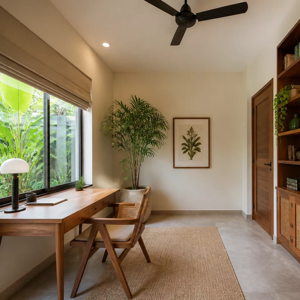 Setup phòng làm việc tại nhà gần cửa sổ