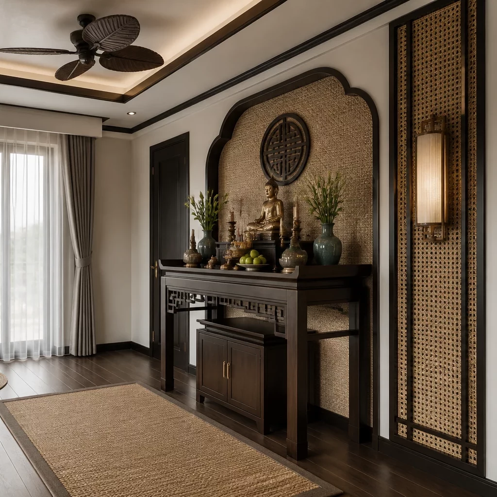 Khu vực bàn học trong phòng ngủ bé gái phong cách Indochine