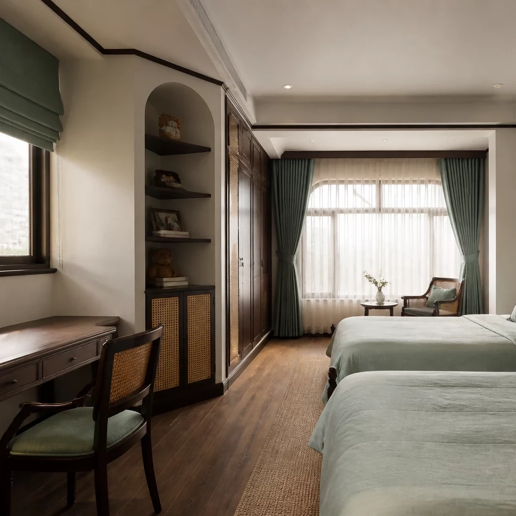Phòng ngủ cho 2 bé trai phong cách Indochine