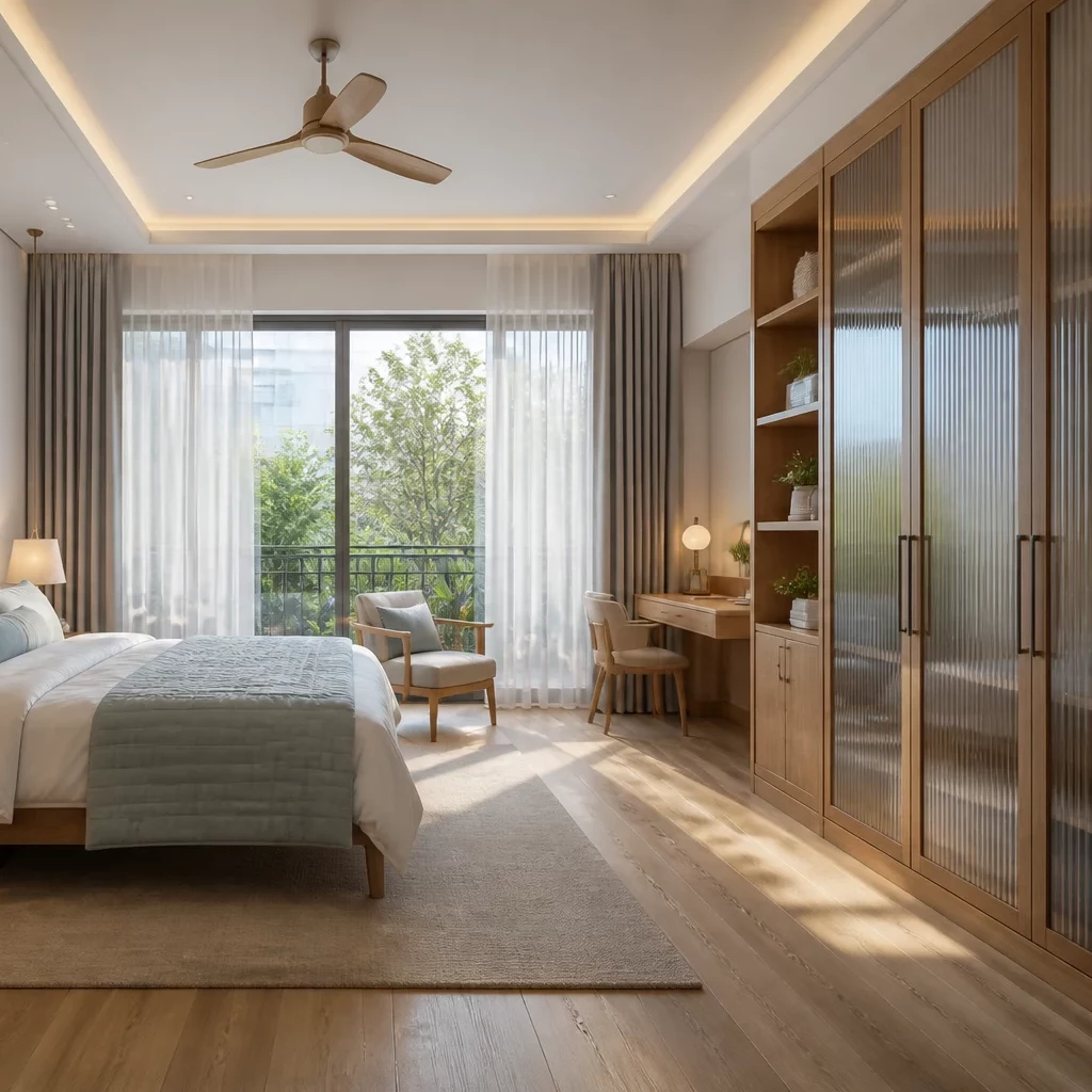 Nội thất phòng ngủ chung cư giường lớn Scandinavian