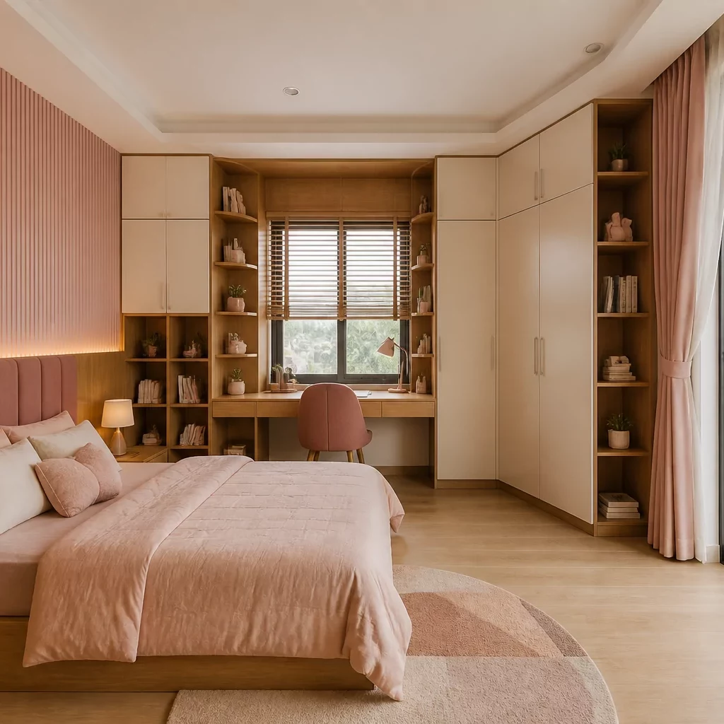 Phòng ngủ con gái hiện đại phong cách Đông Dương sang trọng