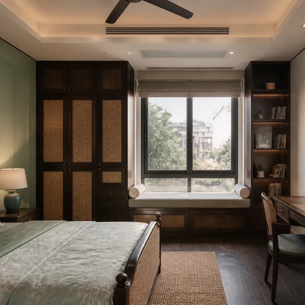 Phòng ngủ đơn giản đẹp phong cách Indochine cách tân