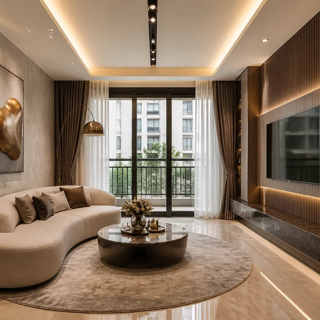 Vật liệu gỗ và kính trong phòng ngủ hiện đại sang trọng