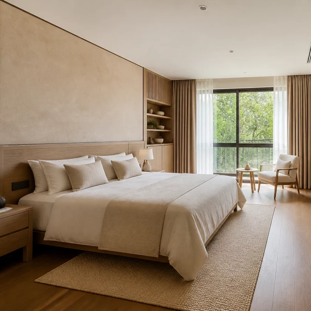 Phòng ngủ hiện đại view đẹp với cửa kính lớn