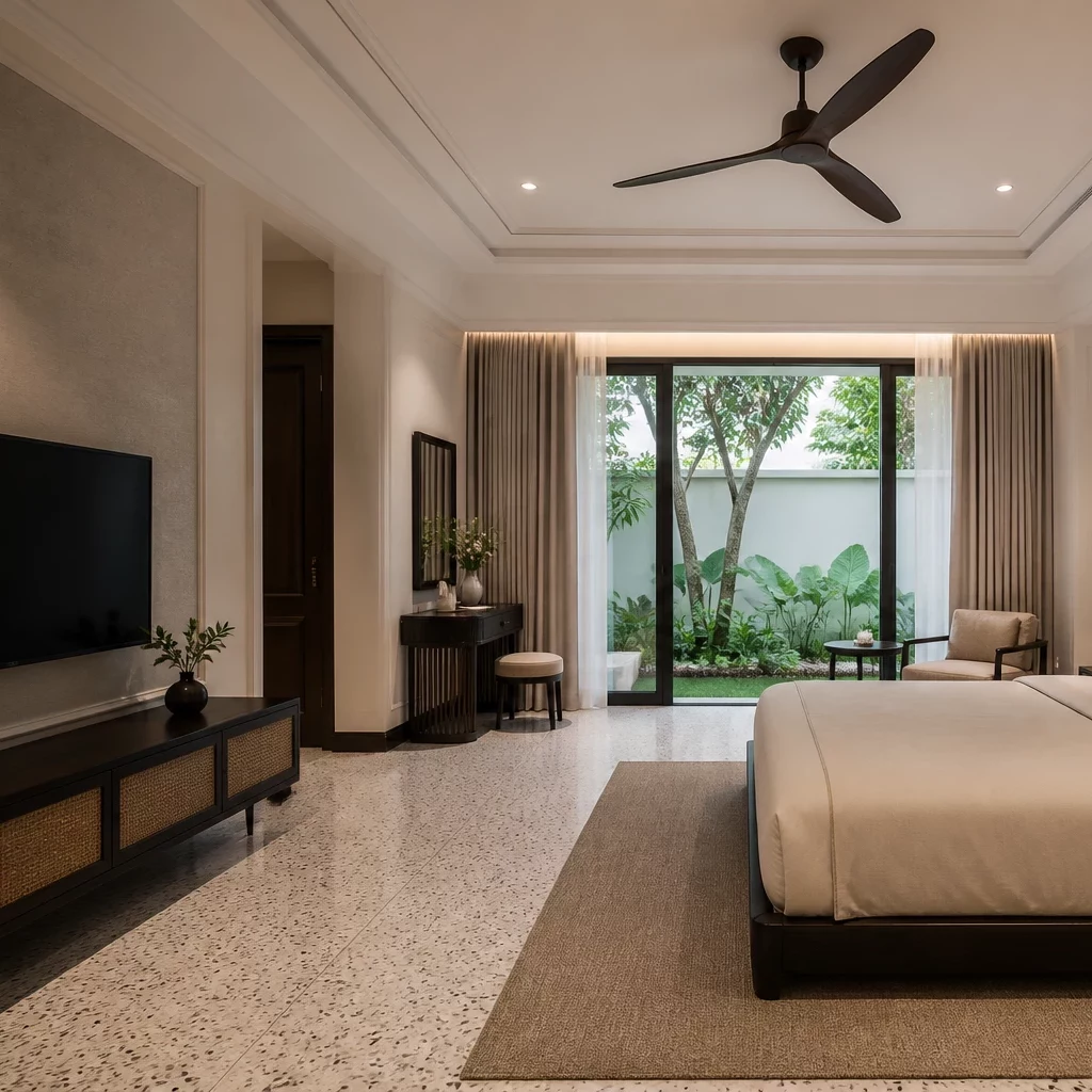 Nội thất phòng ngủ indochine họa tiết cổ điển