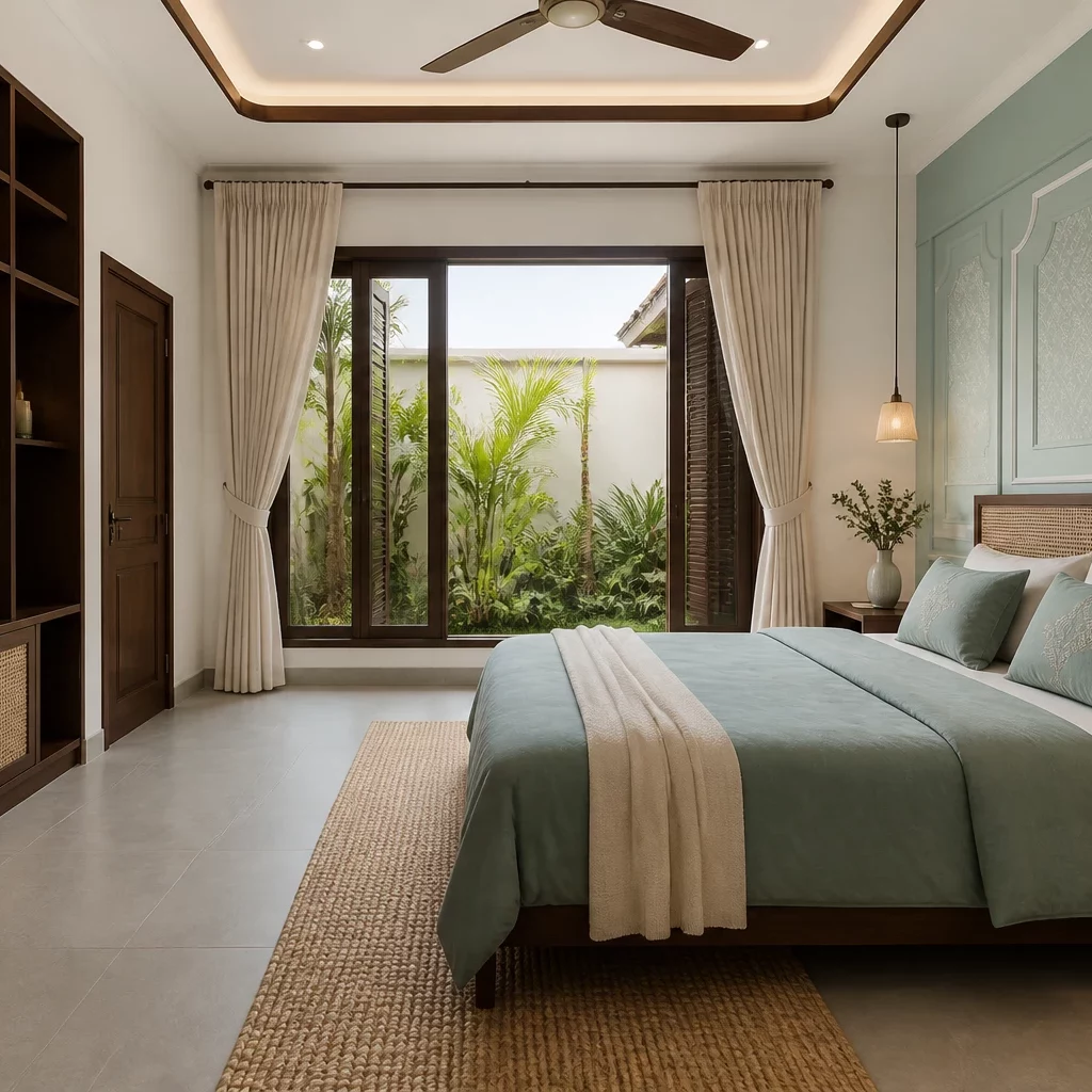 Phòng ngủ phong cách indochine tiết kiệm chi phí