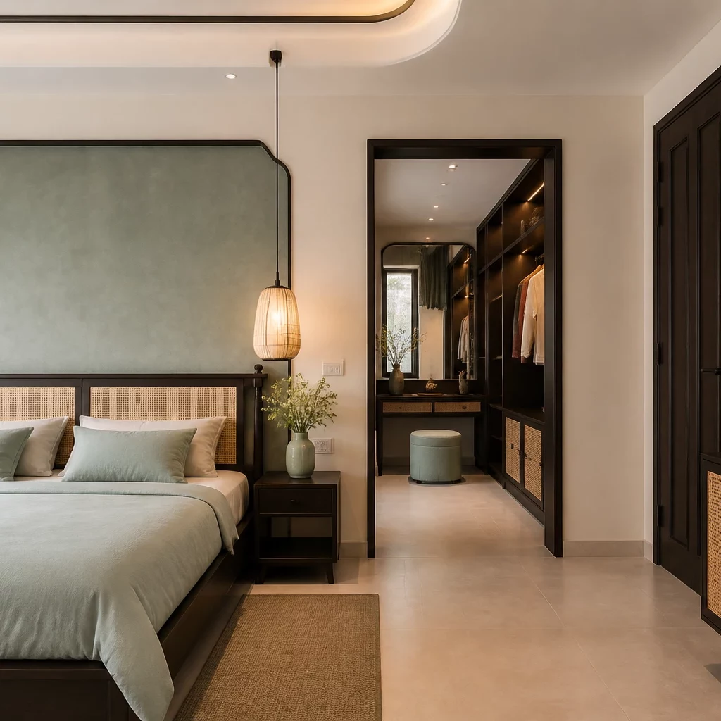 Phòng ngủ phong cách indochine tối giản đương đại