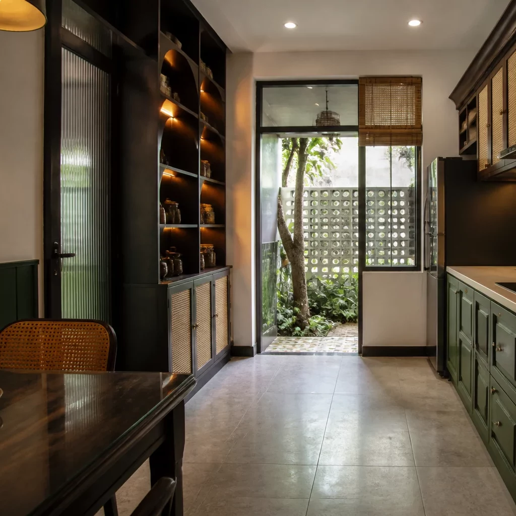 Nội thất phòng ngủ indochine nhiệt đới xanh mát