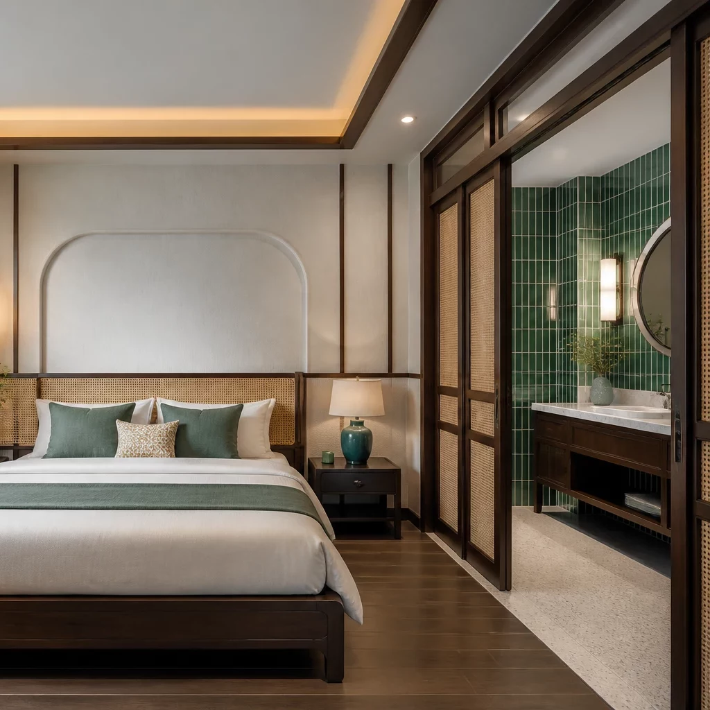 Phòng ngủ phong cách indochine mộc mạc nguyên bản