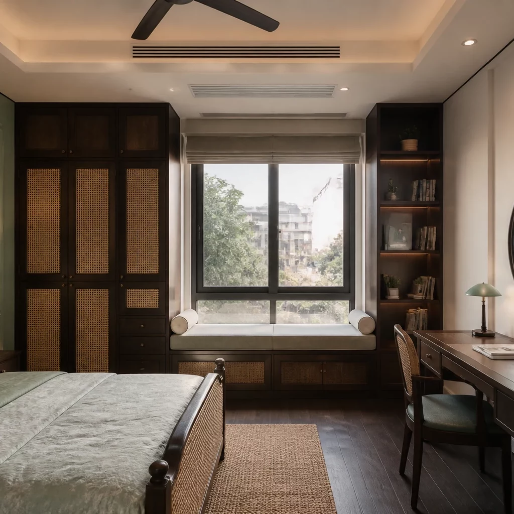 Phòng ngủ phong cách indochine nghệ thuật trừu tượng