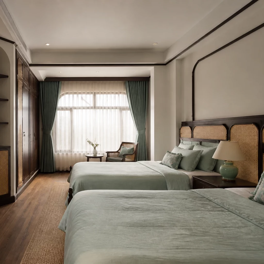 Phòng ngủ phong cách indochine hướng vintage hoài cổ