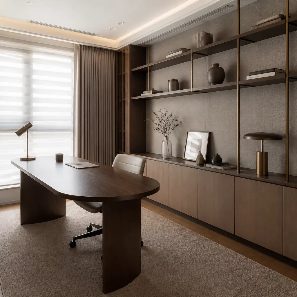 Nội thất phòng ngủ indochine kết hợp bàn làm việc gỗ tự nhiên