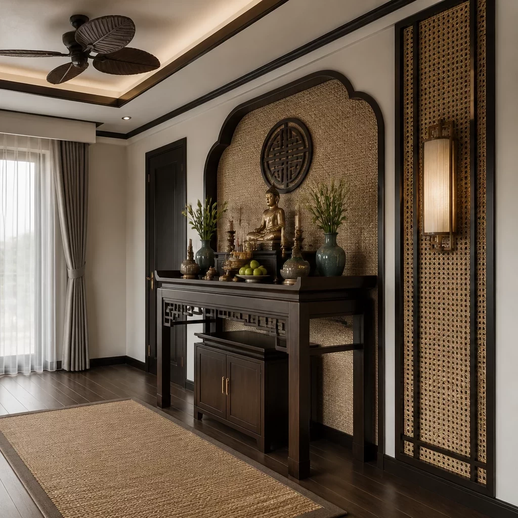 Phòng ngủ phong cách indochine tầng thượng view thoáng đãng